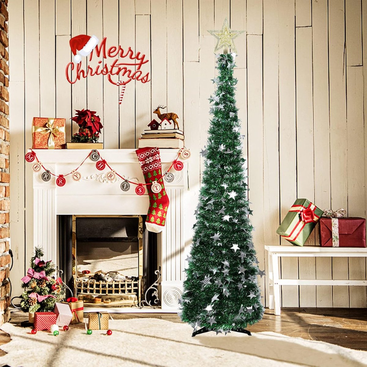 Opvouwbare Kunstkerstboom 1.5m Met Stervormige Boomtip En Stevige Standaard Perfect Voor Thuis Kantoor Hotel En Winkel