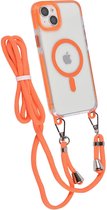 Hoes Geschikt voor: iPhone 13 Pro Hoesje voor om de nek - Magnetisch Magsafe Hoesje Met Koord - Hoes Met Koord - Hoes Cover Met Koord - Oranje