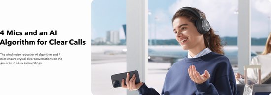 soundcore Space One Pro by Anker - Draadloze Over-ear Koptelefoon Zwart - Headphones - Active Noise Cancelling - Multipoint Connection - 60 uur Accuduur - Bluetooth 5.3 - LDAC - Hi-Res Certified - Klein opvouwbaar