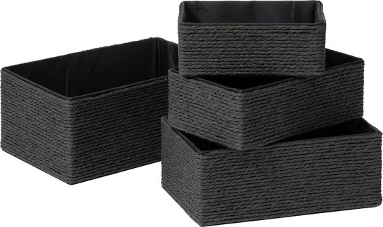 HÜBSCH INTERIOR - SQUARE Vierkante Bamboe Decoratieve Opbergmanden Zwart Set Van 3