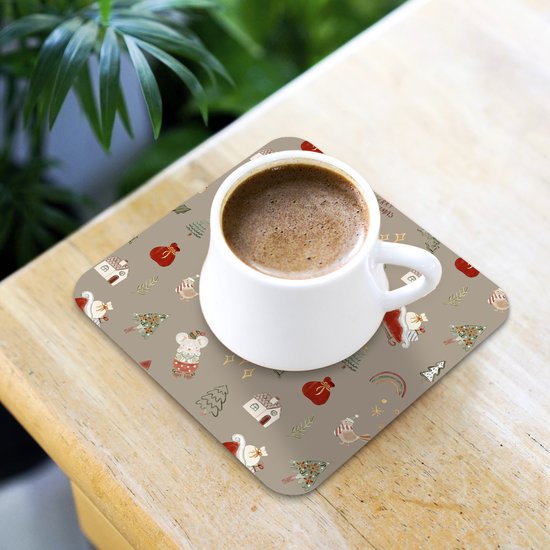 Sous-verres verres pour verres - Noël - Motifs - Sapin de Noël - Animaux - Fêtes - 10x10 cm - Sous-verres en verre - 6 pièces - Décoration de table de Noël - Décoration de table de Noël - Décoration de table