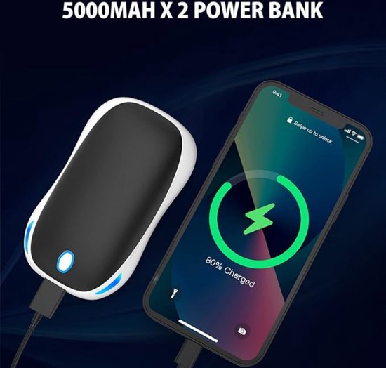 Lepwings Oplaadbare Handwarmer 2 Stuks Met Oplaadcase, 14000 MAh USB Elektrische Handwarmers Herbruikbare Zakwarmer 3 Verwarmingsmodi Dubbelzijdige Verwarming Ideaal Voor De Winter Buiten Wit 3115940235