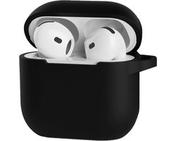 Hoesje Geschikt voor Apple AirPods 4 - Siliconen Hoes met Clip - Silicone Case Cover - Zwart
