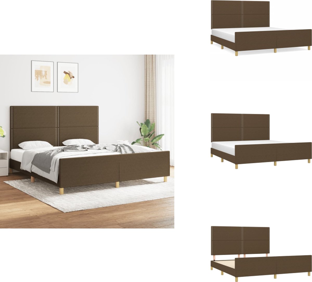 vidaXL Bedframe Met Hoofdeinde - Bedframes Met Hoofdeindes - Bed - Slaapmeubel - Bedframe zonder matras stof donkerbruin 180x200 cm