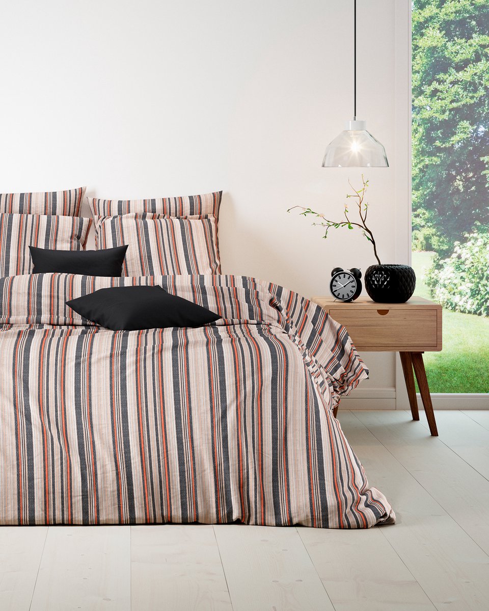 Mistral Home - DEKBEDOVERTREK - katoen renforcé - 200 x 200 cm + 2x 65 x 65 cm - tweepersoons - strepen - zwart