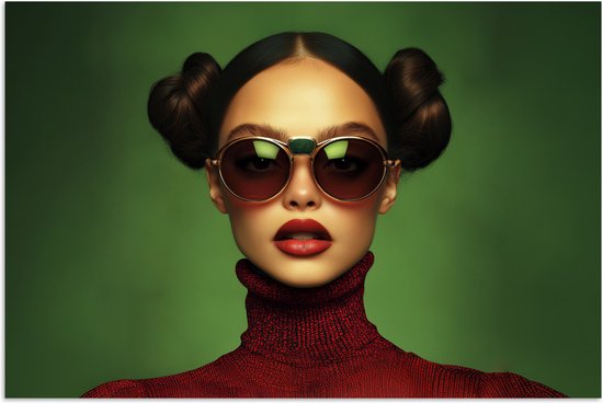 Poster 30x20 cm - Vrouw - Groen - Bril - Aesthetic - Modern - Posters - Kamer decoratie - Wanddecoratie woonkamer - Muurdecoratie slaapkamer