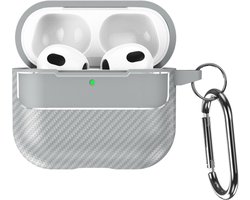 Telestore - Hoesje geschikte voor AirPods 4 - TPU carbon grijs hoesje Beschermhoes - Shockproof AirPods 4 Cover - AirPods 4 Hoesje - Geschikt voor Apple Airpods 4 - grijs - carbon TPU cover