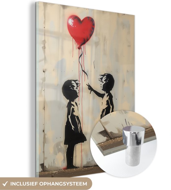 MuchoWow® Peinture sur verre 30x40 cm - Peinture acrylique sur verre - Art urbain - Banksy - Ballon - Graffiti - Cœur - Photo sur verre - Décoration murale salon - Décoration murale chambre - Peintures