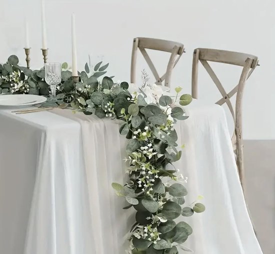 AIMEKE 2 Stuks Eucalyptus Slinger, 1,8m Kunstmatige Eucalyptus Planten, Kunstbloemen voor Bruiloft, Tuin, Binnen en Buiten, Bloemenslinger, Decoratie, Weerbestendig, Wit Kunstbloemen, Groene Bladeren