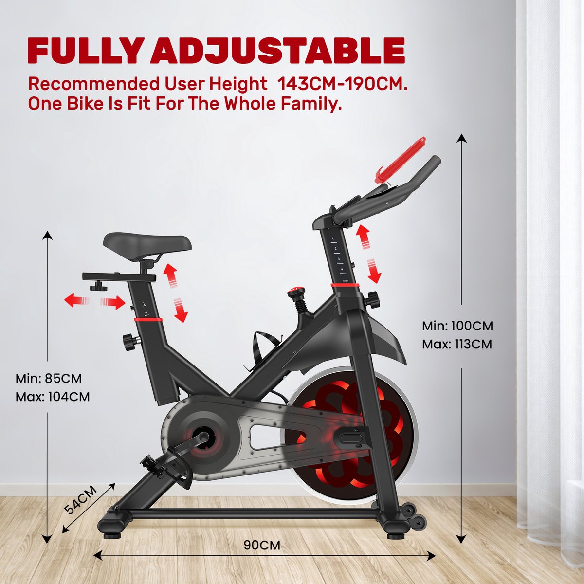 Magnetische Hometrainer - Indoor fitnessfiets met 10KG vliegwiel - LCD scherm - hartslagsensor - 80MM stalen constructie - 150KG capaciteit thumbnail 4