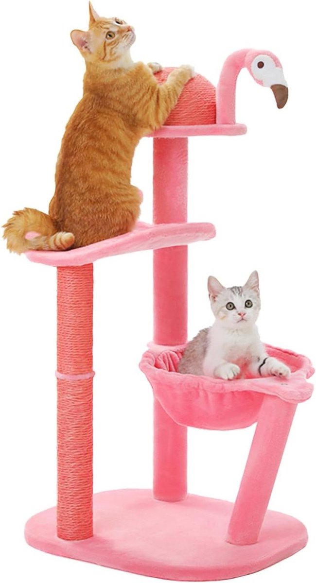 Kleine kattenboom met hangmat en baars voor kleine tot middelgrote katten – creatieve krabpalen – 87 cm – roze