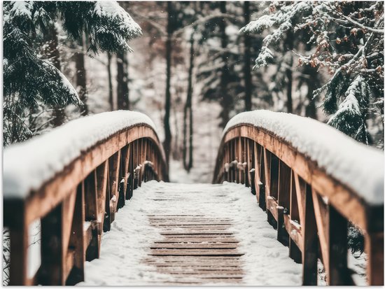 Poster 80x60 cm - Brug - Winterlandschap - Bos - Natuur - Sneeuw - Posters - Kamer decoratie - Wanddecoratie woonkamer - Muurdecoratie slaapkamer