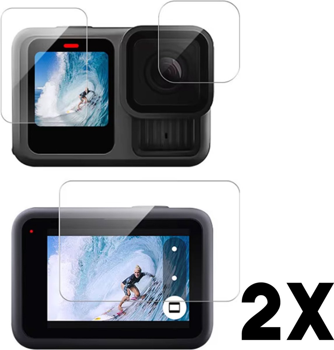 Screenprotectors geschikt voor GoPro Hero 13 Black - Tempered Glass Screenprotectors – 4x LCD & 2x Lens – 2-Pack – Bescherming geschikt voor GoPro Hero 13 Black LCD & Lens – 9H Gehard Glas – Complete Set 2 Stuks – TechDefend