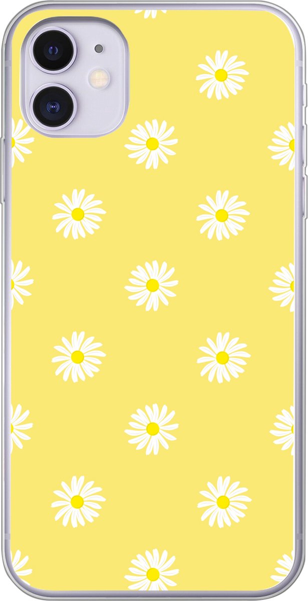 Telefoonhoesje Geschikt voor iPhone 11 hoesje - Madeliefjes - Pastel - Wit - Geel - Bloemen - Siliconen Telefoonhoesje Telefoonhoesje