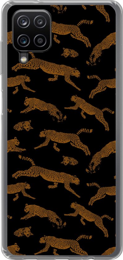 Coque de téléphone compatible avec Samsung Galaxy A12 - Panthères - Motif - Animaux - Zwart - Marron - Coque de téléphone en Siliconen Coque de téléphone