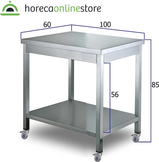 HCB® - Professionele Werktafel op wielen - 70 x 70 x 85 cm - RVS / INOX tafel - Horeca keuken werkbank - werkwagen - kookeiland - verplaatsbaar keukeneiland - werkblad - 60 kg - 7931