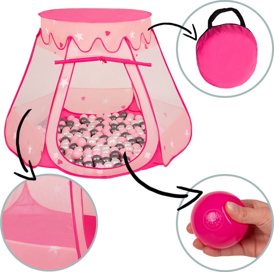 Selonis Speeltent voor kinderen met 100 ballen 105x90cm - Ballenbak Ballen - Speelhuisje binnen - Speelhuis kinderen - Ballenbak tent baby - Ballenbaktent - Grau: Geel, Groen, Blauw, Rood, Oranje van Selonis — afbeelding 5