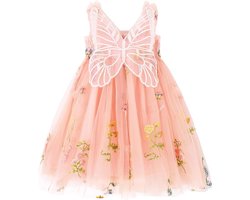 Joya Kids® Baby Meisjes Prinsessenjurk met Vlinders en Bloemen | Feeën Tule Feestjurk zonder Mouwen voor Verjaardag, Bruiloft, Doop of Fotoshoot | Baby Foto Outfit | Photoshoot Peuter | Zacht Roze | Maat 120