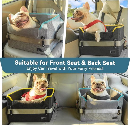 Pecute Car Seat for Small Dogs, Transport Box with Safety Belt, Suitable for Cars, Trucks, SUVs, Grey
