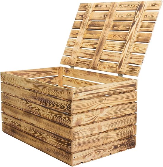 Grote houten kist met deksel - 80 x 50 x 39 cm - Opbergkist en ...