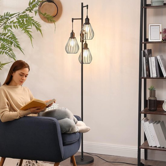 Boogvormige staande lamp in staal en rotan, lola naturel/zwart La Redoute Interieurs | La Redoute