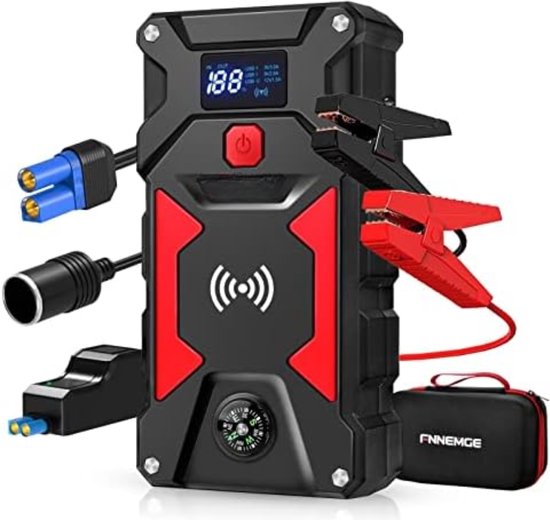 Tyonto Starthulp powerbank met 150 psi compressor, 4000 A 12 V auto starthulp, 26800 mAh 4-in-1 draagbare starter powerbank met 2 ledlampen, lcd -display