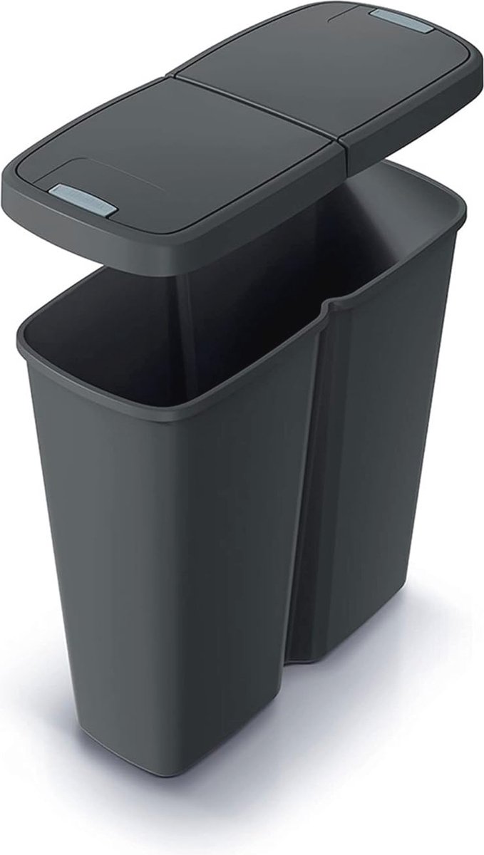Goedkoopste Vuilnisbak met 2 aparte deksels - 50 liter - Zwart voor Kantoor en Thuis Recycling