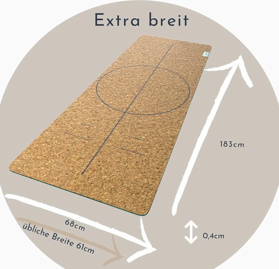Yogamat XXL van natuurlijk rubber en kurk - extra breed en lang, antislip fitnessmat 183 x 68 x 0,4 cm van Yogamat — afbeelding 3