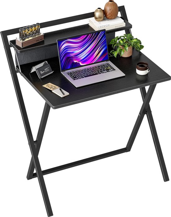 Opvouwbare bureautafel, inklapbaar bureau voor kleine ruimtes, laptoptafel met schermstandaard, opvouwbaar computerbureau, opvouwbaar computerbureau om te werken (houtkleur