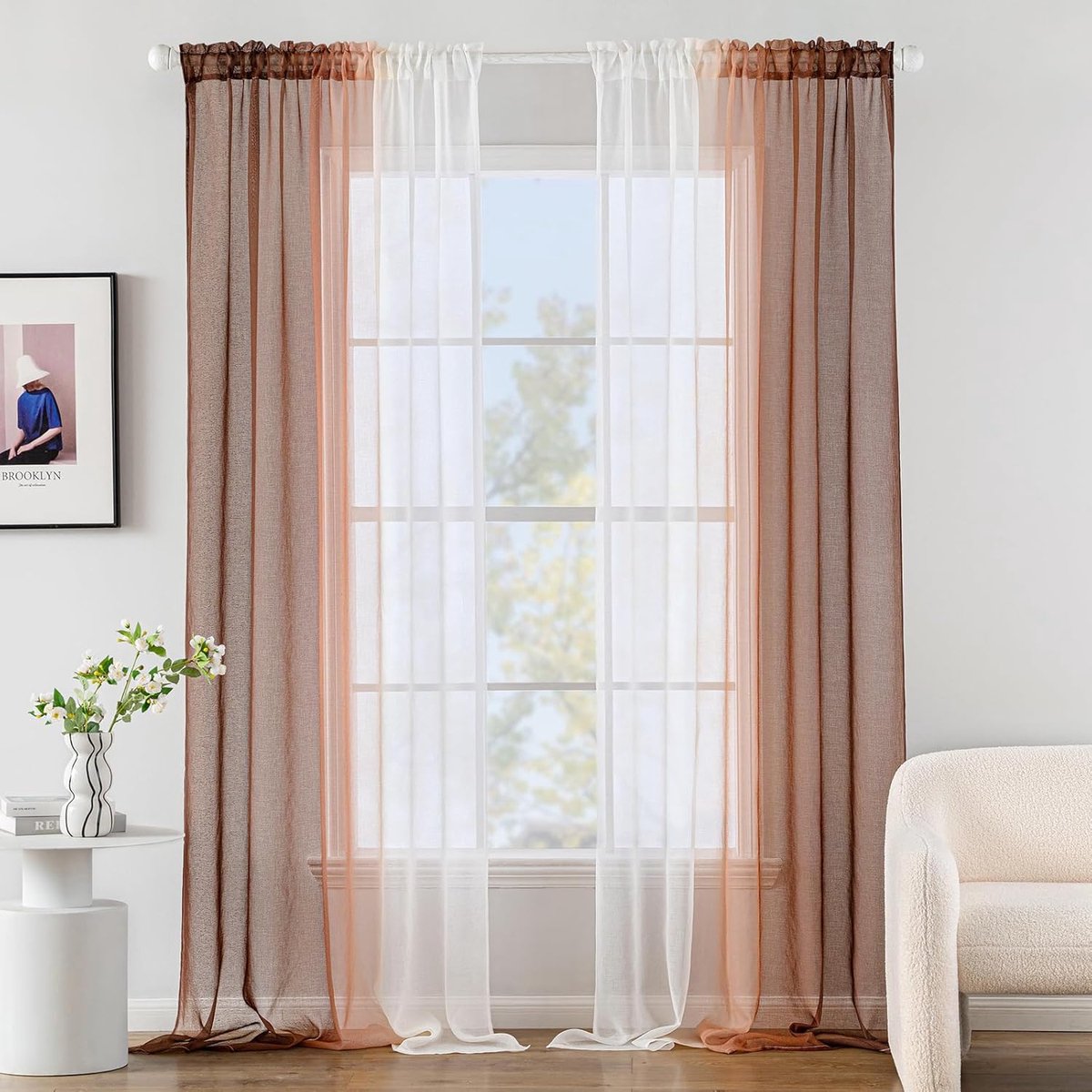 Transparante Moderne Tweekleurige Gordijnen voor Woonkamer en Slaapkamer - Set van 2 - 140 x 280 cm