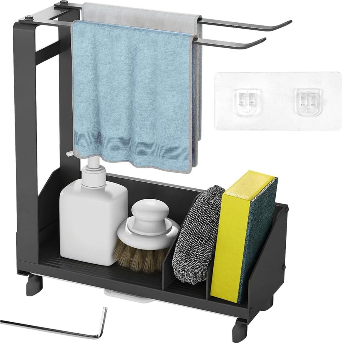 Multifunctionele Keuken- en Badkamer Organizer met Uittrekbare Druipbak en Droogstang