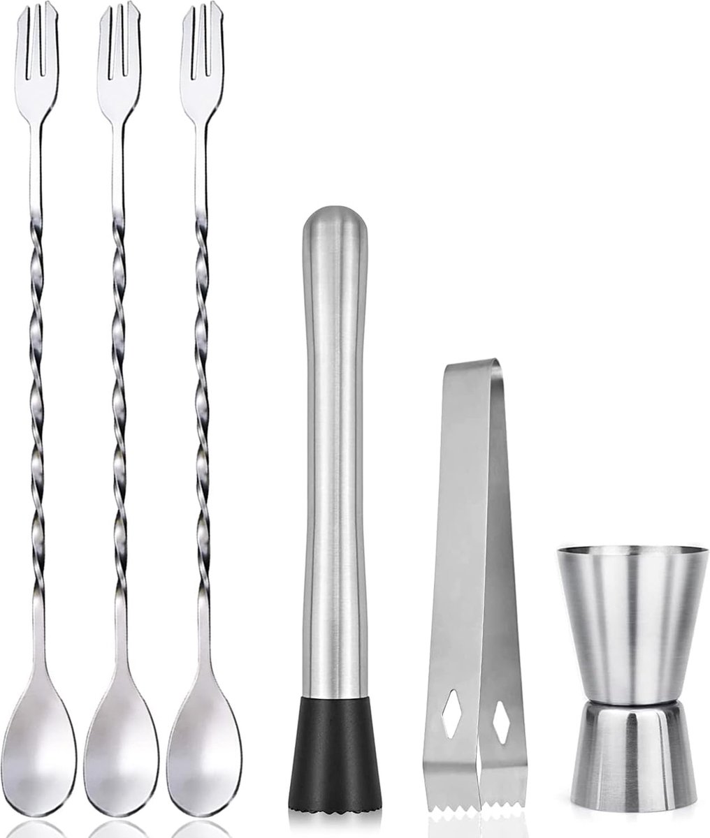 Professionele Cocktailshaker Set met RVS Roerlepels en Maatbeker voor Verfijnde Drankjes
