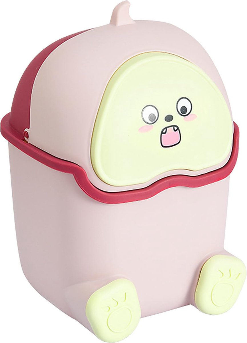 Kleurrijke Mini Prullenbak met Deksel voor Kinderkamer en Wastafel, Compact Formaat, Roze
