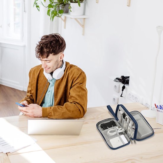 AiQInu Universele organizer tas voor reizen, elektronisch, accessoires voor tablet, externe harde schijf, oplader, USB-kabel, adapter, geheugenkaarten, paars, 3 lagen, kabelorganizer tassen