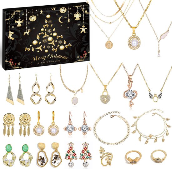 iZoeL Sieraden adventskalender 2024 vrouwen meisjes, 24 verrassingen met ketting oorbellen ringen armbanden enkelband sieraden kalender voor vrouw moeder vriendin dochter kleindochter