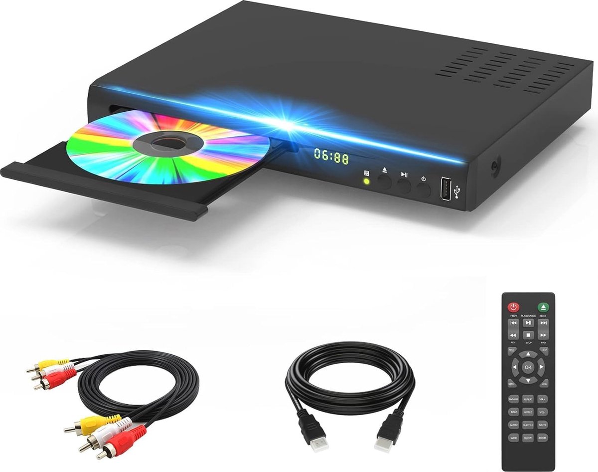 HD Blu-ray DVD-speler voor thuisbioscoop | USB, HDMI en AV-ingangen | Regiovrij met afstandsbediening