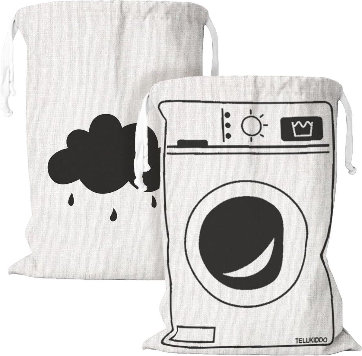 Goedkoopste Inovra ® 2 stuks waszakken van katoen, met trekkoord, 60 x 50 cm, waszak, grote vuile was, opbergtas, herbruikbaar en machinewasbaar, wolk
