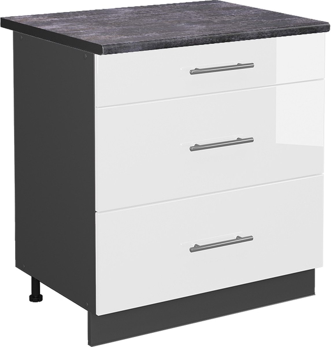 Vicco Fame-Line Keukenonderkast – 80 cm met 3 laden, WB Antraciet Wit Hoogglans