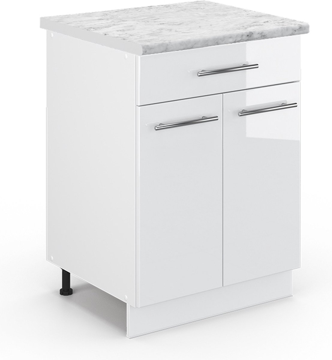 Vicco Fame-Line Keukenonderkast – 60 cm met lade, WB Marmer Wit Hoogglans Wit Hoogglans/Wit