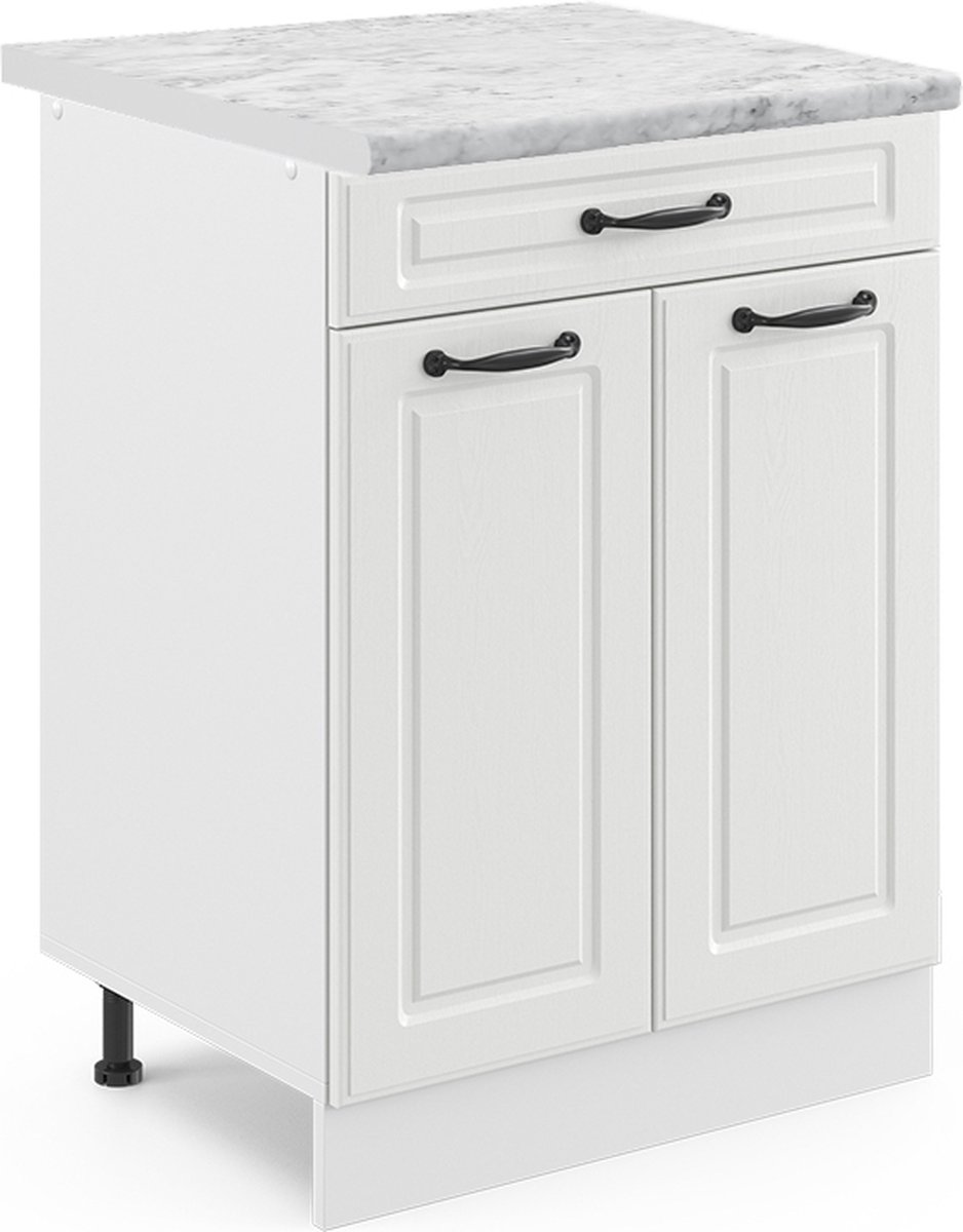 Vicco R-Line Keukenonderkast – 60 cm met lade, WB Marmer Wit Landhuis Wit landelijk/Wit