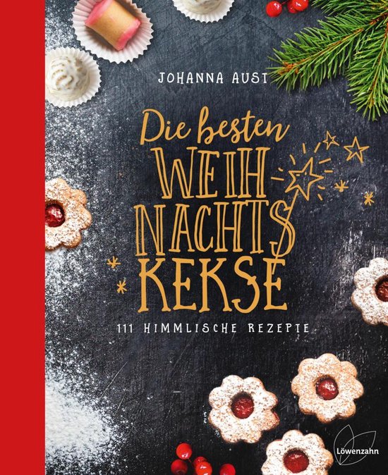 Couverture de livre avec le titre 'Die besten WEIH NACHTS KEKSE', avec des images de biscuits de Noël et des branches de houx.