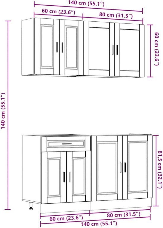 vidaXL - Ensemble de 4 meubles de cuisine - Porto - Finition - Bois - Marron - Couleur chêne