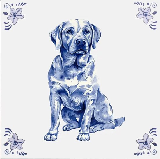 Delfts blauw tegeltje Labrador - delfts blauw wandbord - delftsblauw - hollandse cadeautjes - wanddecoratie - decoratieve accessoires