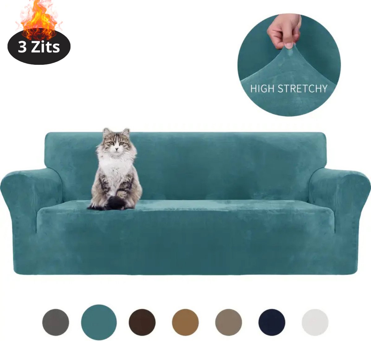 Bovista Bankhoes - Bankbeschermer - Stretch - Sofa Cover - Fluweel - Turqoise - 3 Zits