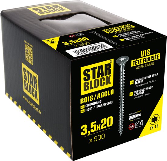 Starblock Hout- en Spaanplaatschroeven TX - 3,5x20mm - 500 stuks - Torx Schroef