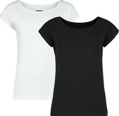 Wit en zwart t-shirt met wijde hals en korte mouwen, een 2-pack.