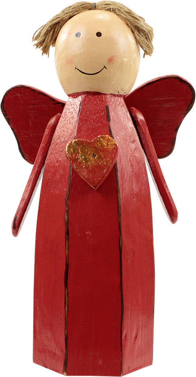 Beeld - Hout - Engel- Rood- 25x18x10 - Sarana - Fairtrade Indonesië- Fairtrade