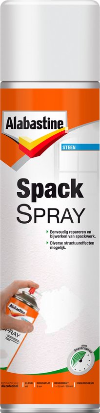 Alabastine Spack Spray steen, spuitbus van 300 ml, wit. Voor eenvoudige reparaties en effecten.