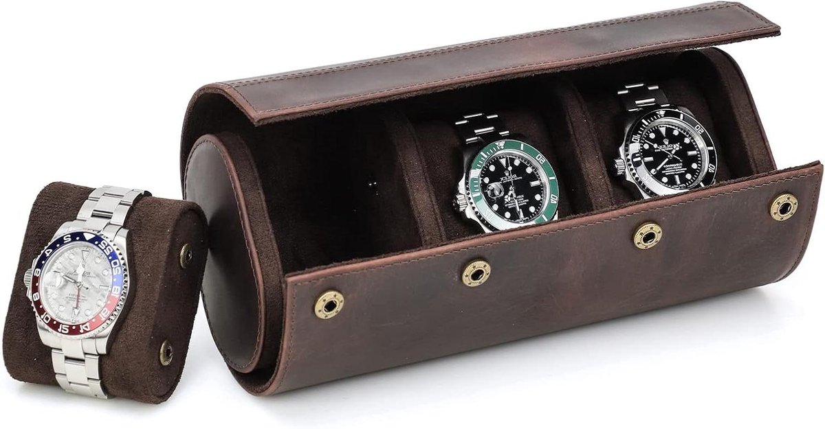 Roll Case voor 3 Horloges - Handgemaakte Lederen Opslag - Reizen Horloge Gevallen met Verwijderbare Kussen - Montage Ontwerp