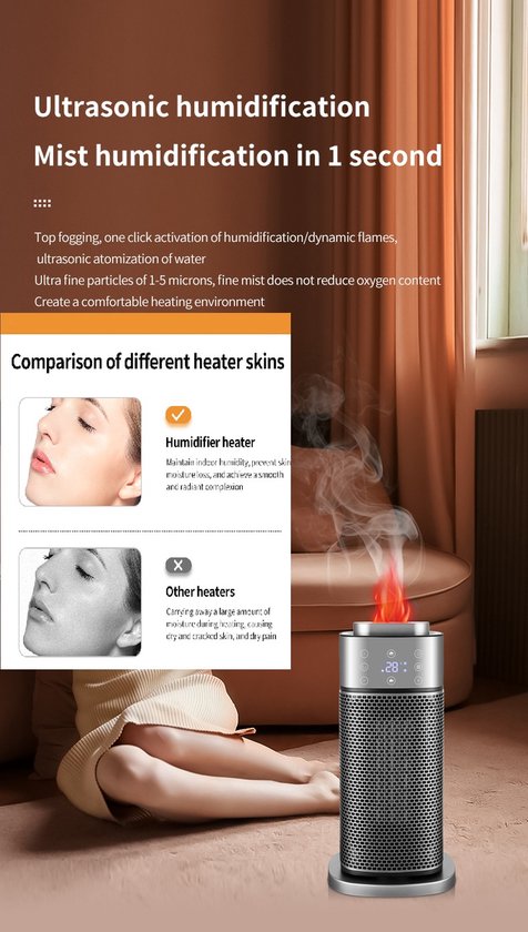 Black Friday!Homevector® Electric Heater Pro - Radiateur Soufflant - Radiant Electrique - 3 Positions - 2000W - Indication LED - Rotatif - Zwart